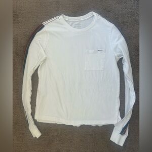 RVCA White Long Sleeve Cropped Tee with Striped Sleeves